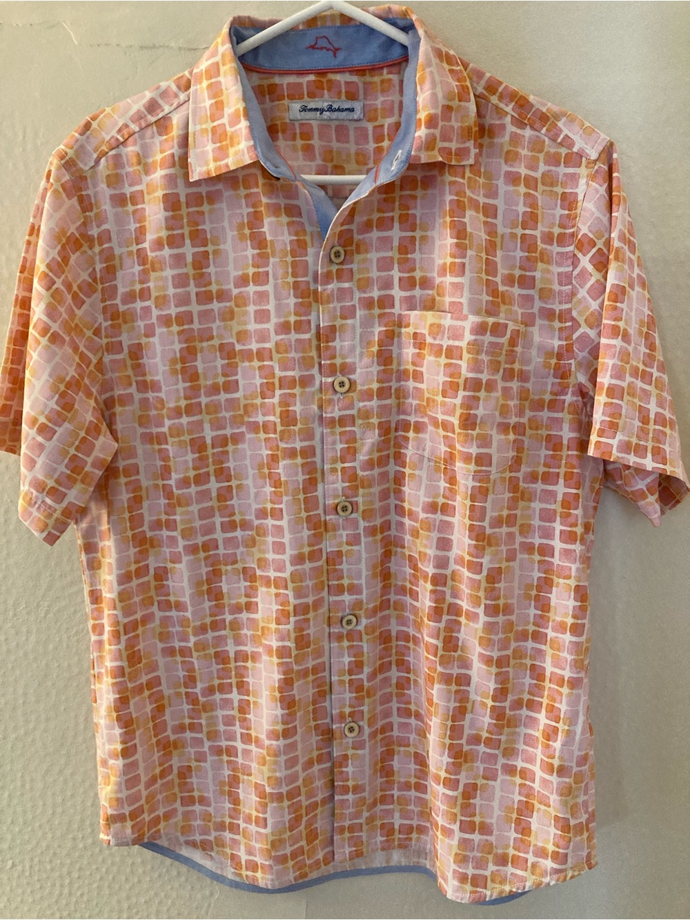 Tommy Bahama Silk Blend Men's Orange Geometric Short-Sleeve Shirt